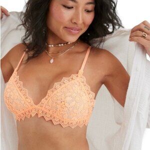 Aerie‎ Bralette Women's Size Large Neon Orange Lace Triangle Bra Lightweight